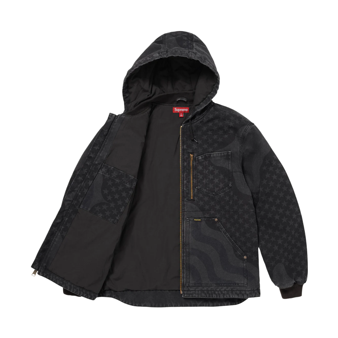 슈프림 플래그 퀼티드 후드 워크 자켓 블랙 - 26SS(Supreme Flag Quilted Hooded Work Jacket Black - 26SS) - 3