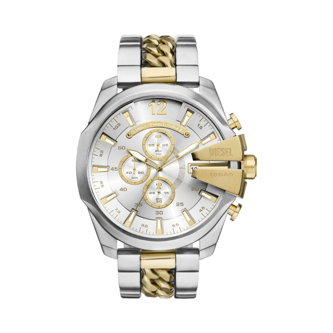 디젤 Dz4672 메가 치프 투톤 쿼츠 51mm 스테인리스 스틸 실버 골드(Diesel Dz4672 Mega Chief Two-Tone Quartz 51mm Stainless Steel Silver Gold)