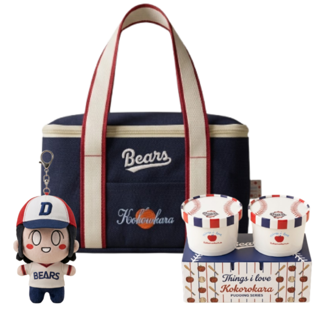[KREAM 단독] 두산베어스x코코로카라 허슬 푸딩 2종 + 코코로 베어스 키링 + 코코로 베어스 보냉백 세트([KREAM 단독] Doosan Bears x Kokorokara Hustle Pudding 2pcs & Kokoro Bear Keyring & Cooler Bag Full Set)