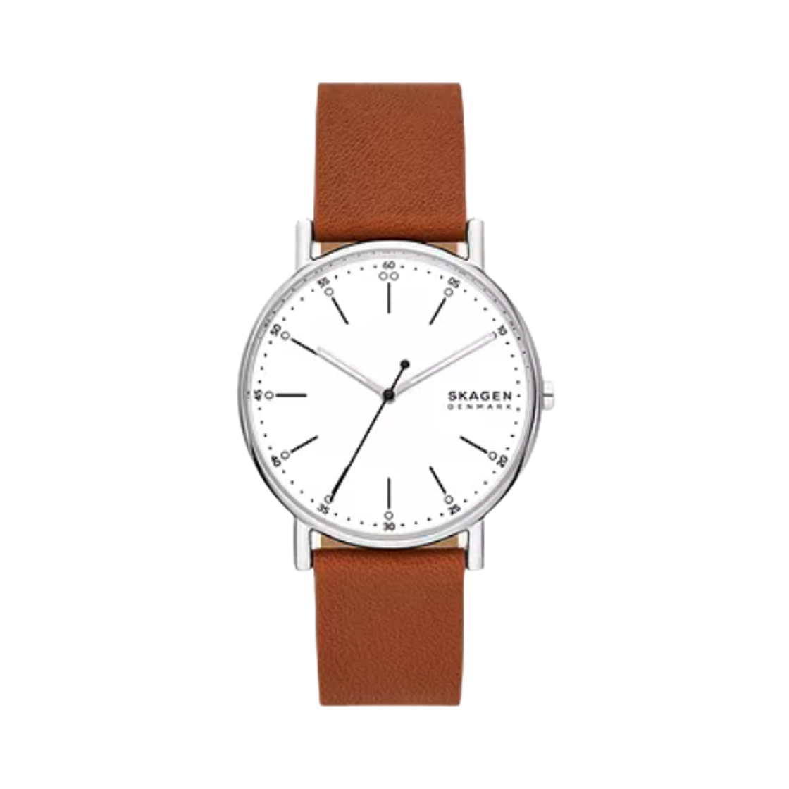 스카겐 시그니쳐 쿼츠 쓰리핸드 40mm 러기지 레더 화이트 브라운(Skagen Signature Quartz Three-Hand 40mm Luggage Leather White Brown)