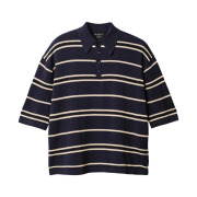 Zara x Willy Chavarria Striped Knit Polo Shirt Navy Blue