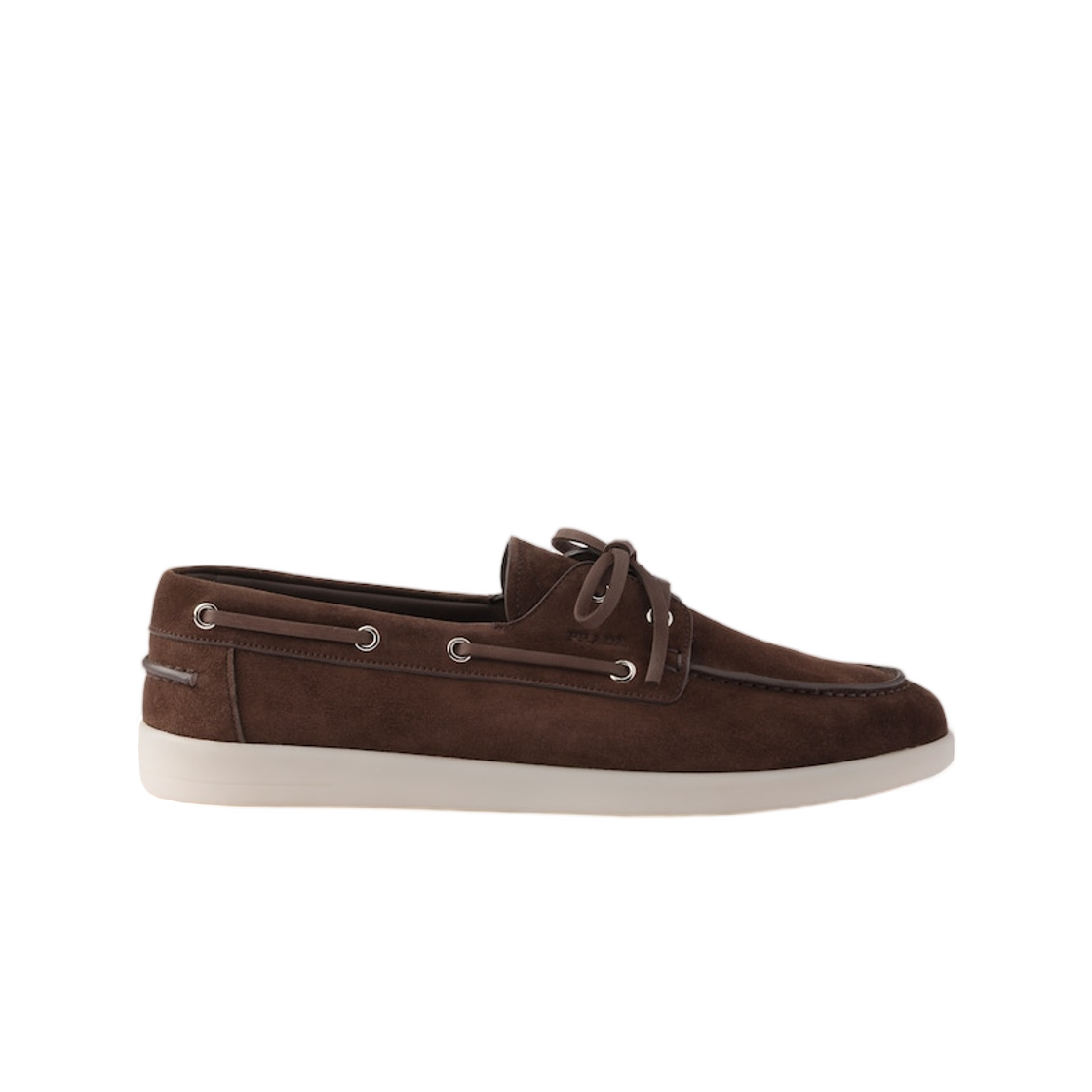 2EG503-103-F0003 Prada Suede Boat Shoes with Laces Dark Brown