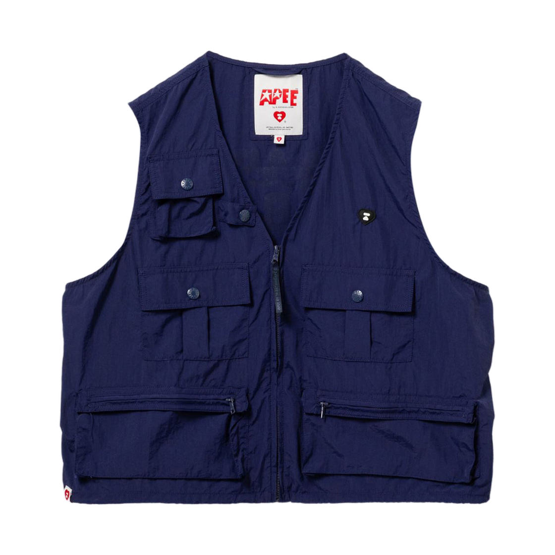 (W) 베이프 실리콘 뱃지 멀티 포켓 베스트 네이비((W) BAPE Silicon Badge Multi Pockets Vest Navy) - 1