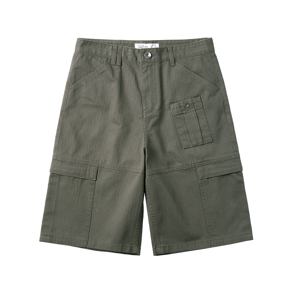 조우 패널 카고 포켓 헤링본 트윌 쇼츠 워시드 카키(CHOWOO Paneled Cargo Pockets Herringbone Twill Shorts Washed Khaki)