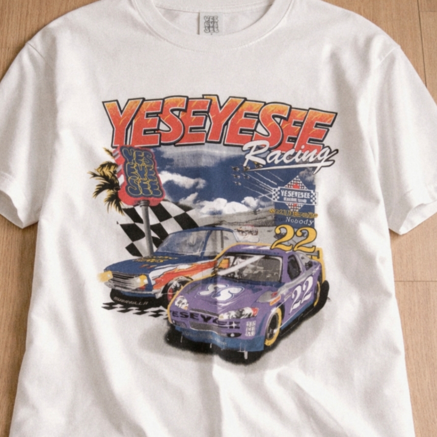 YESEYESEE Racing Tee White 착용 스타일