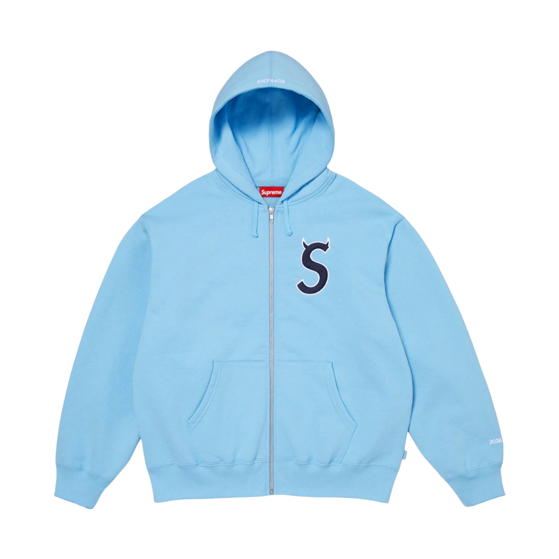 슈프림 데빌 S 로고 집업 후드 스웨트셔츠 라이트 블루 - 26SS(Supreme Devil S Logo Zip Up Hooded Sweatshirt Light Blue - 26SS)