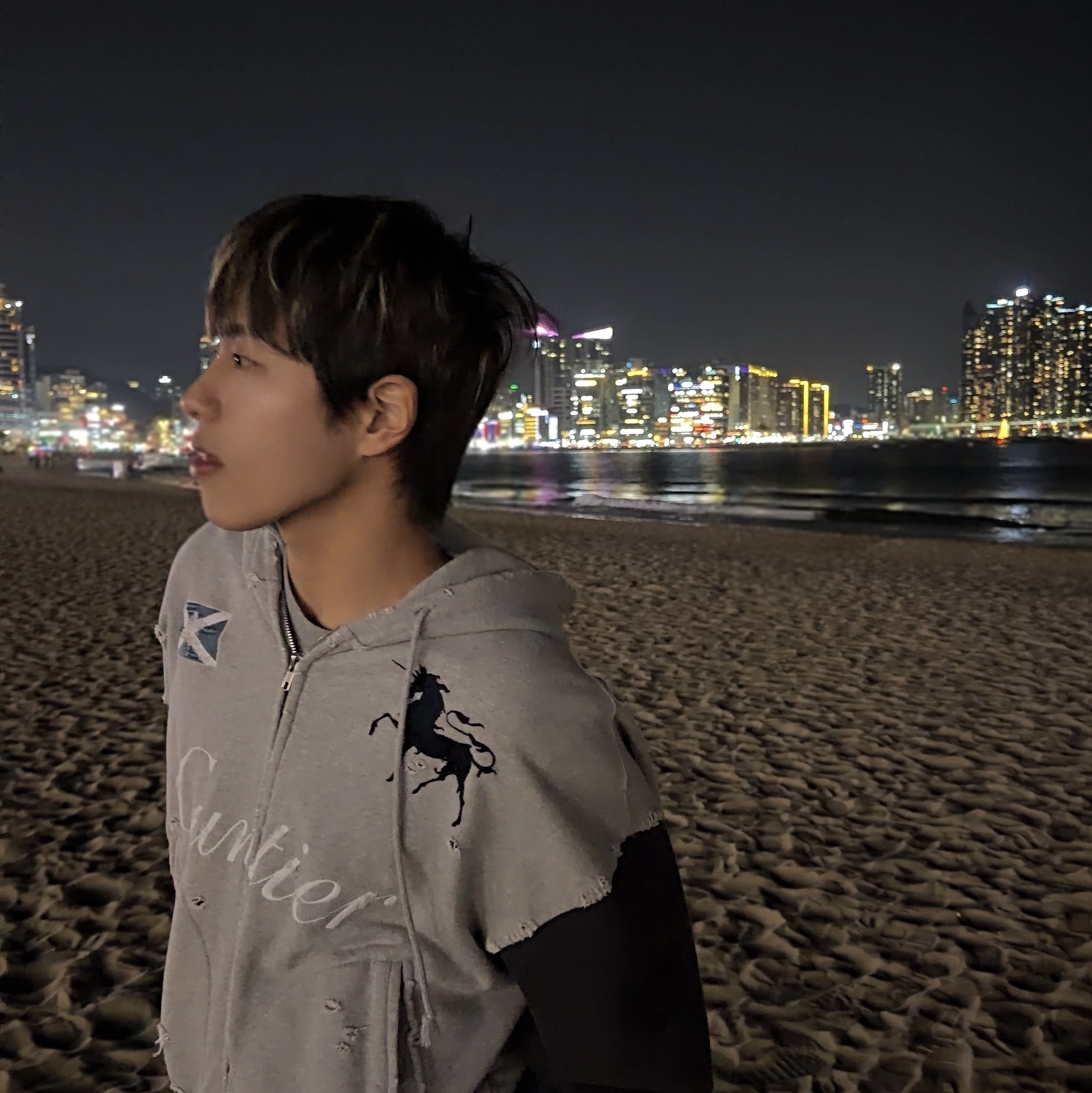 Project G/R Cuntier Zip Hoodie Melange Grey 착용 스타일 - 2