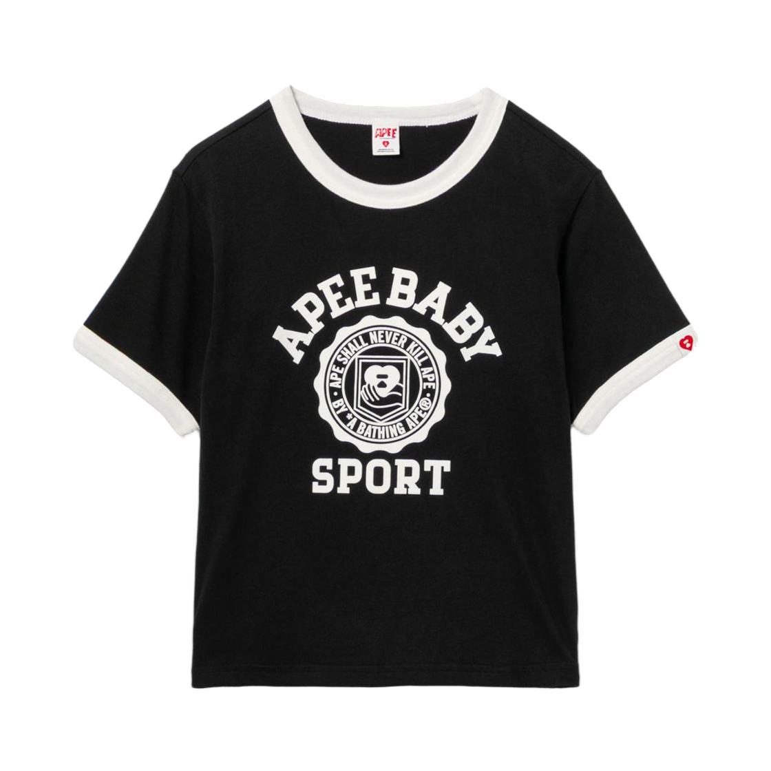 (W) 베이프 컬리지 프린트 링거 크롭 티셔츠 블랙((W) BAPE College Print Ringer Crop T-Shirt Black) - 1