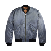 Double RL Embroidered Satin Flight Jacket Vintage Blue