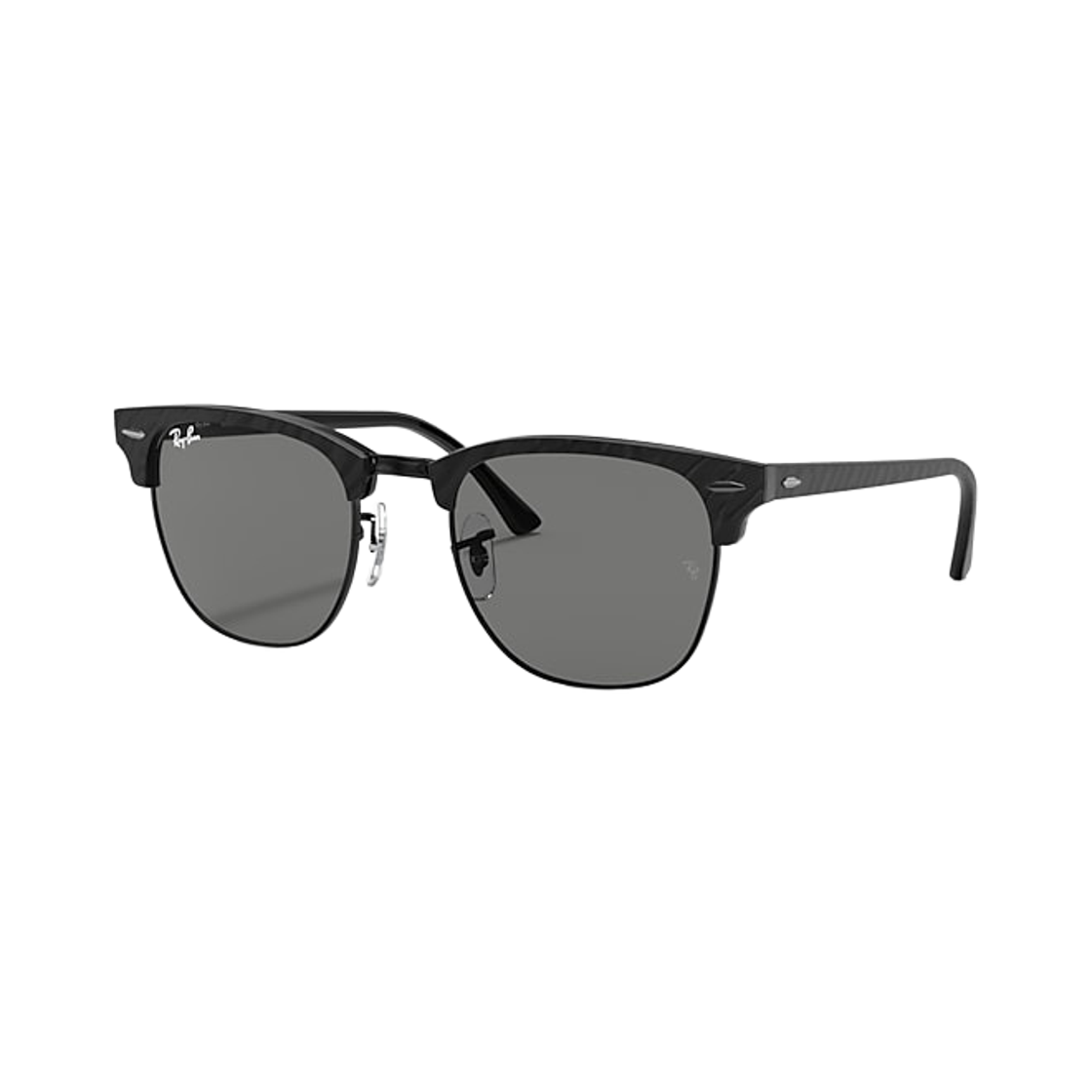 RB3016-1305B1 Ray-Ban Clubmaster Marble Polished Black Frame Dark Grey Lenses Adjustable Nosepads