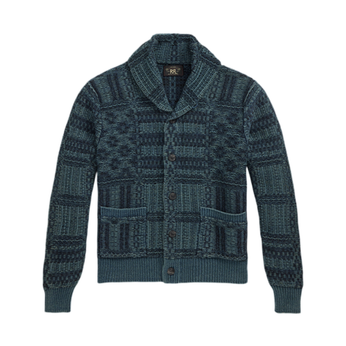 더블알엘 인디고 자카드 니트 코튼 가디건 인디고 멀티(Double RL Indigo Jacquard Knit Cotton Cardigan Indigo Multi)