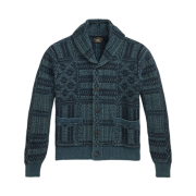 Double RL Indigo Jacquard Knit Cotton Cardigan Indigo Multi