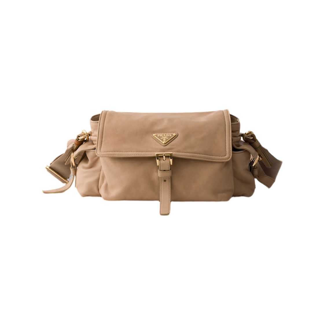 1BD394-2DX8-F0036 Prada Explore Medium Nappa Leather Shoulder Bag with Flap Sand Beige