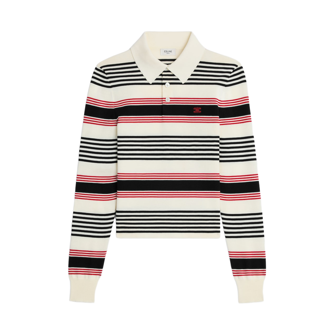 (W) 셀린느 폴로 스웨터 스트라이프 코튼 화이트 블랙((W) Celine Polo Sweater in Striped Cotton White Black)
