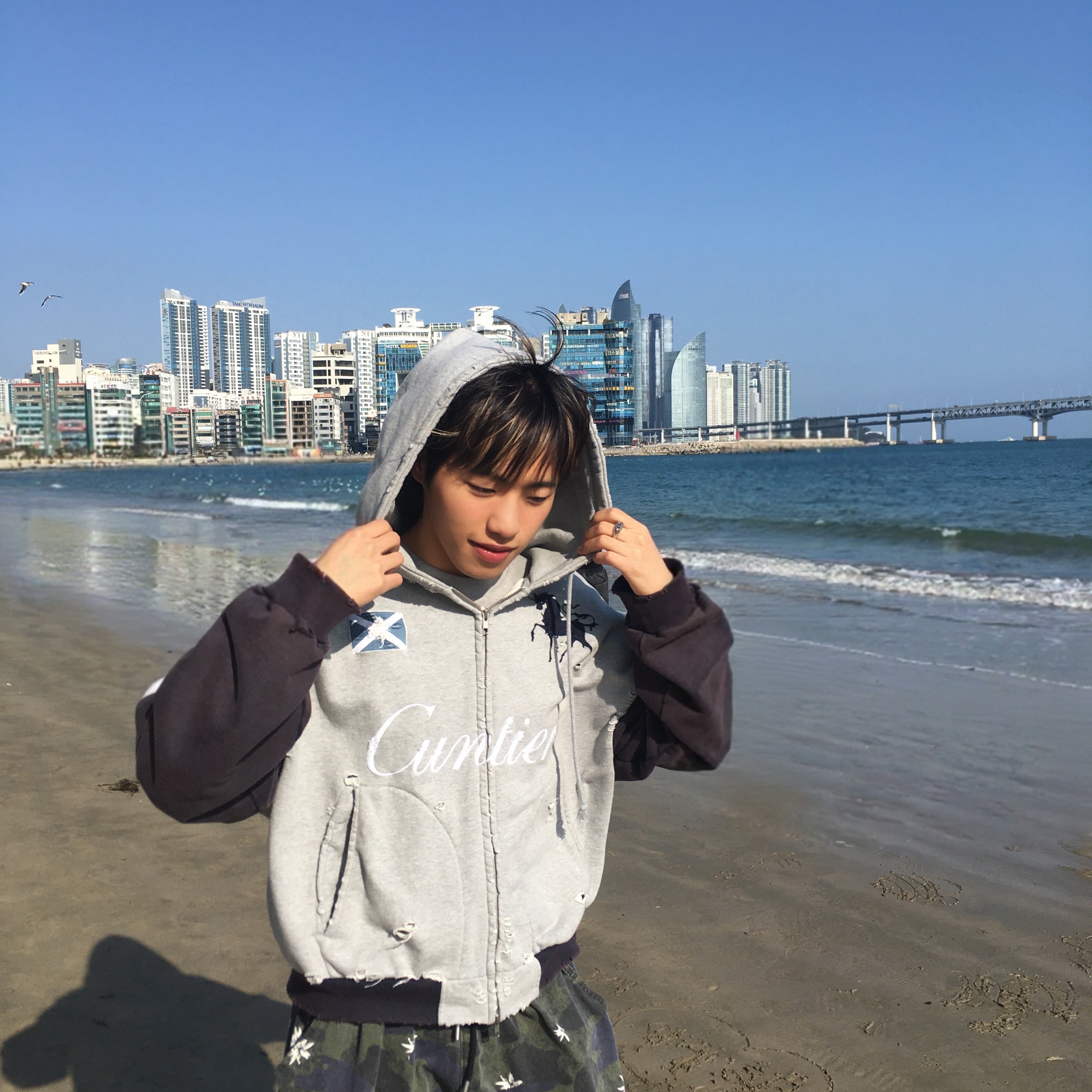 Project G/R Cuntier Zip Hoodie Melange Grey 착용 스타일 - 1