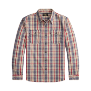 Double RL Plaid Twill Workshirt Blue Cream Red