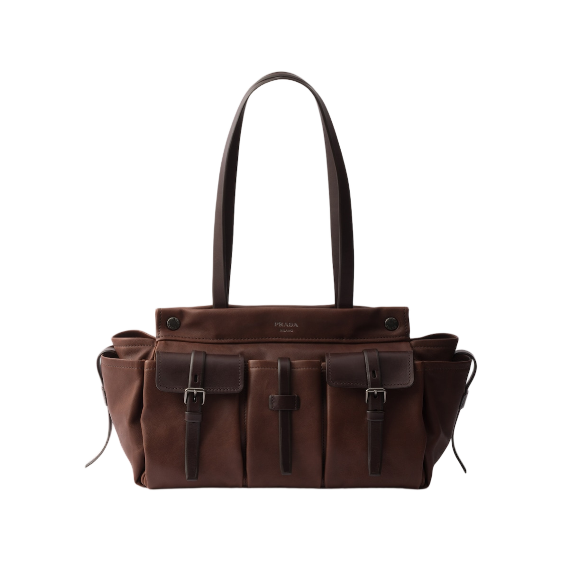 1BG644-2G6F-F0324 Prada Route Large Leather Tote Bag Cocoa Brown