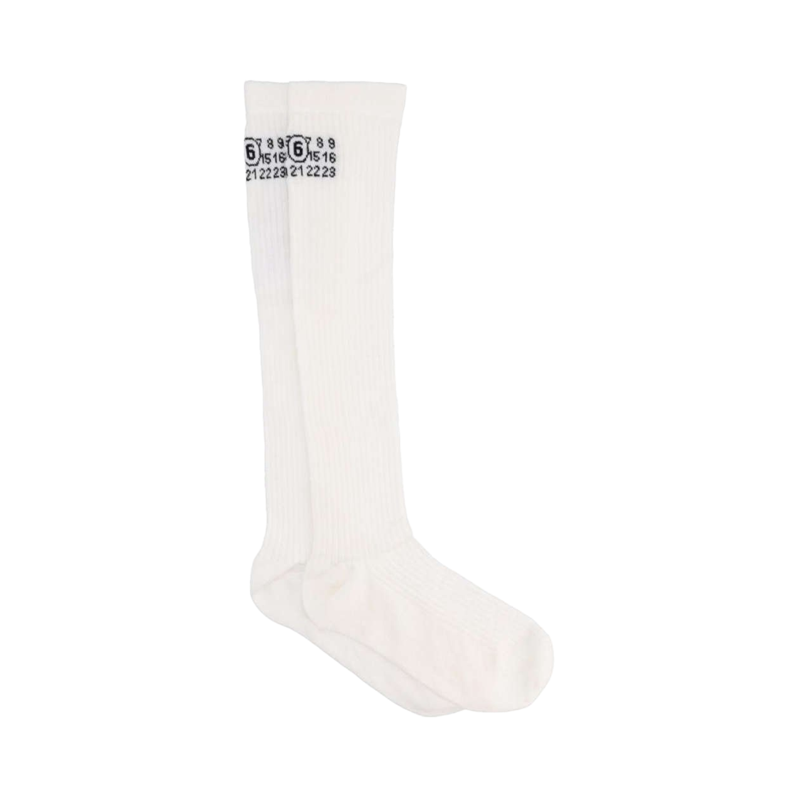 S52TL0038M13244101 MM6 Maison Margiela Numbers Logo Knee-High Socks White