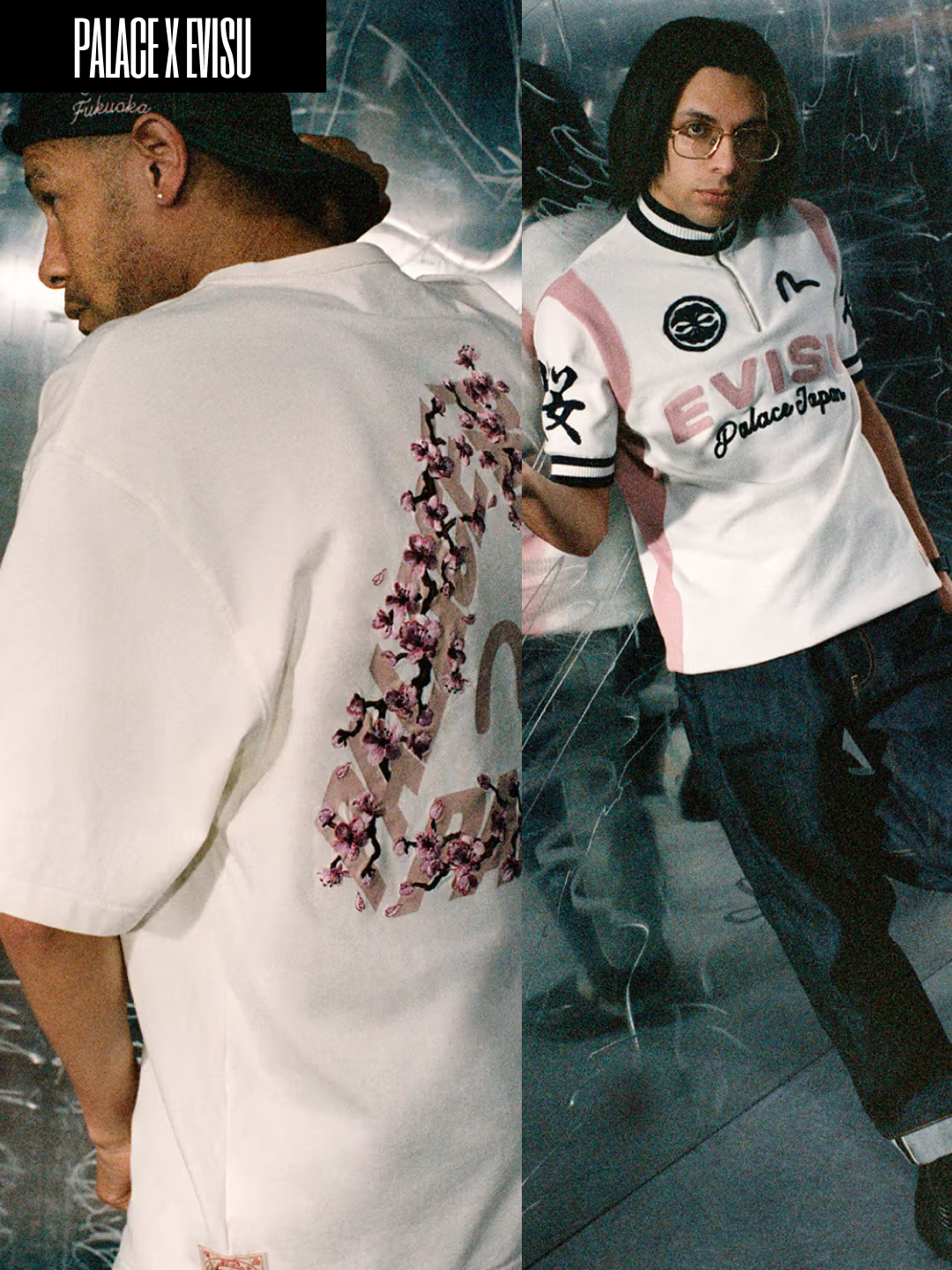 Palace x Evisu Heavy Wash T-Shirt Navy - 26SS, Palace x Evisu Heavy Wash T-Shirt Off White - 26SS 착용 스타일 - 3