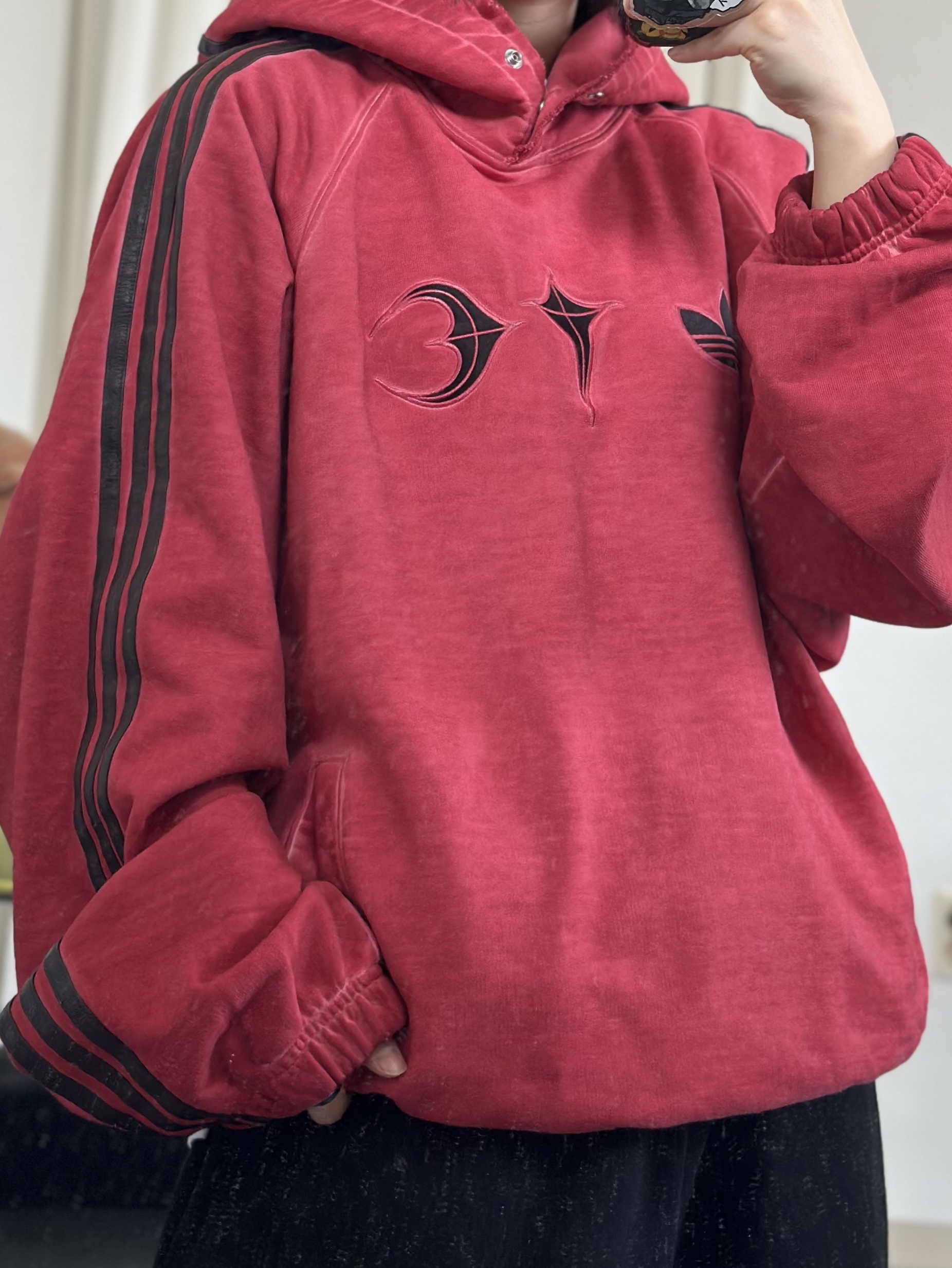 Adidas x Thug Club Sweat Hoodie Power Red - KR Sizing 착용 스타일 - 3