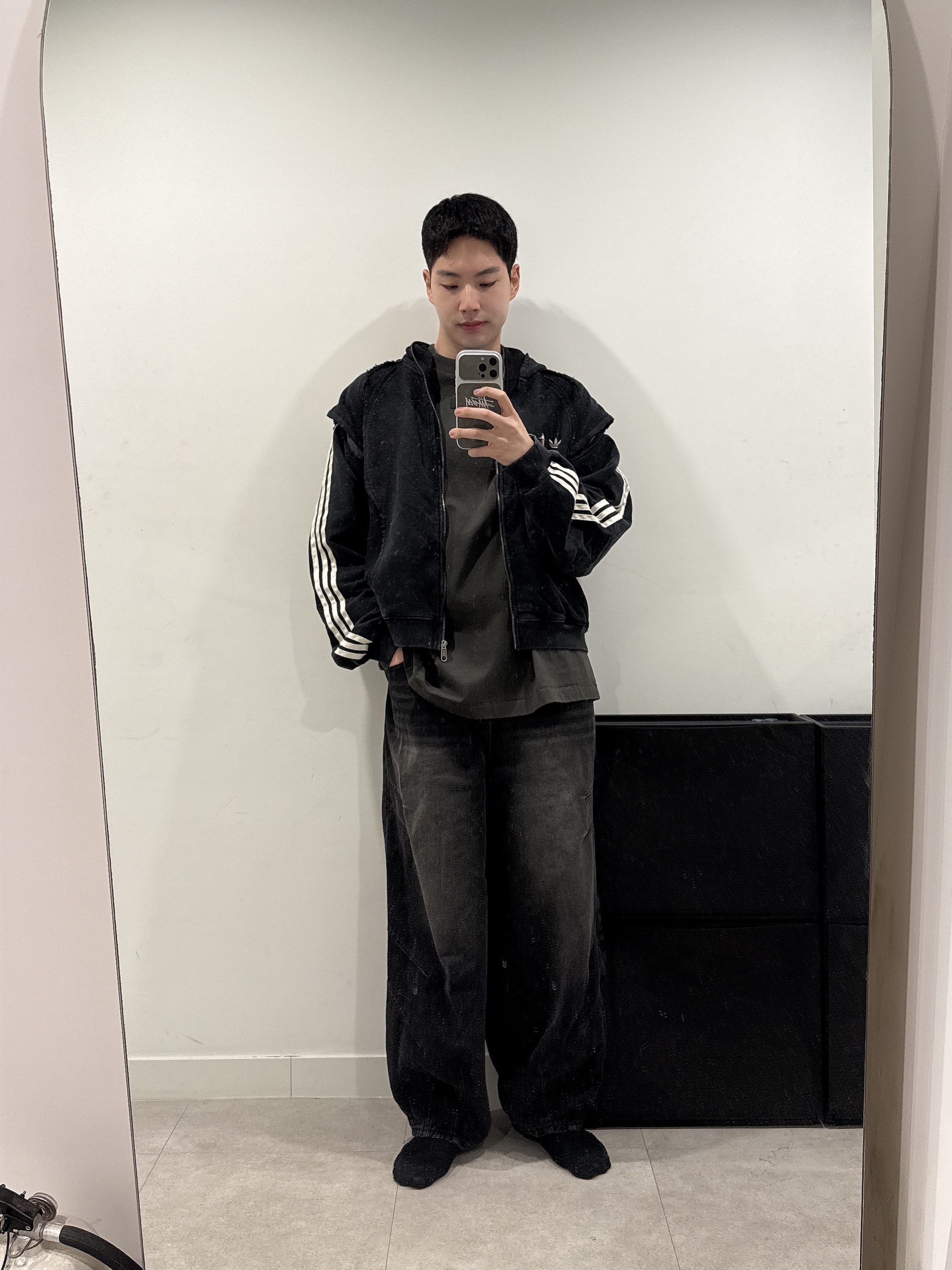 Adidas x Thug Club Teamgeist Sweat Hooded Zip Up Black - KR Sizing 착용 스타일 - 2