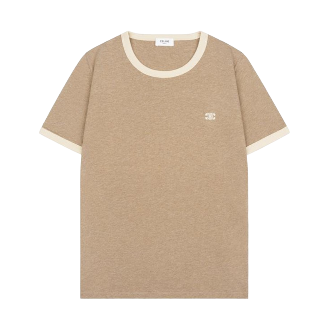 (W) 셀린느 70's 트리옹프 티셔츠 코튼 저지 라떼 멜란지 라이트 샴페인((W) Celine 70'S Triomphe T-Shirt in Cotton Jersey Latte Melange Light Champagn)