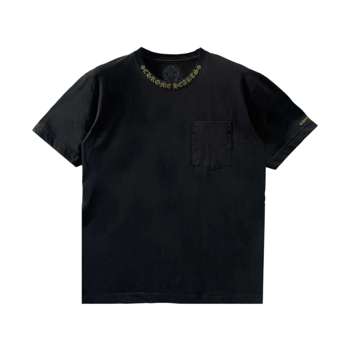 크롬하츠 넥 스크립트 로고 티셔츠 블랙 그린(Chomre Hearts Neck Script Logo T-Shirt Black Green)