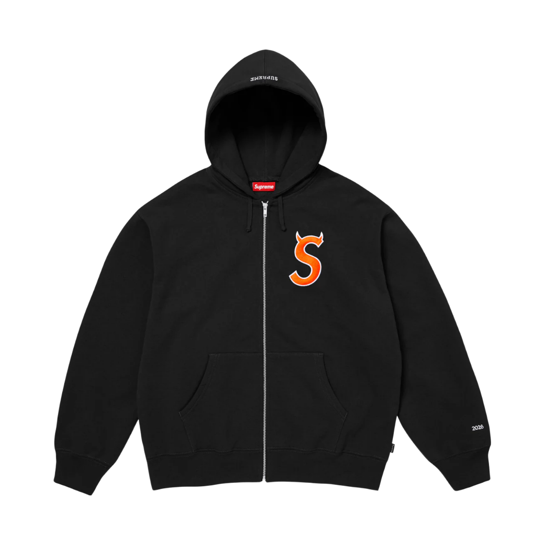 슈프림 데빌 S 로고 집업 후드 스웨트셔츠 블랙 - 26SS