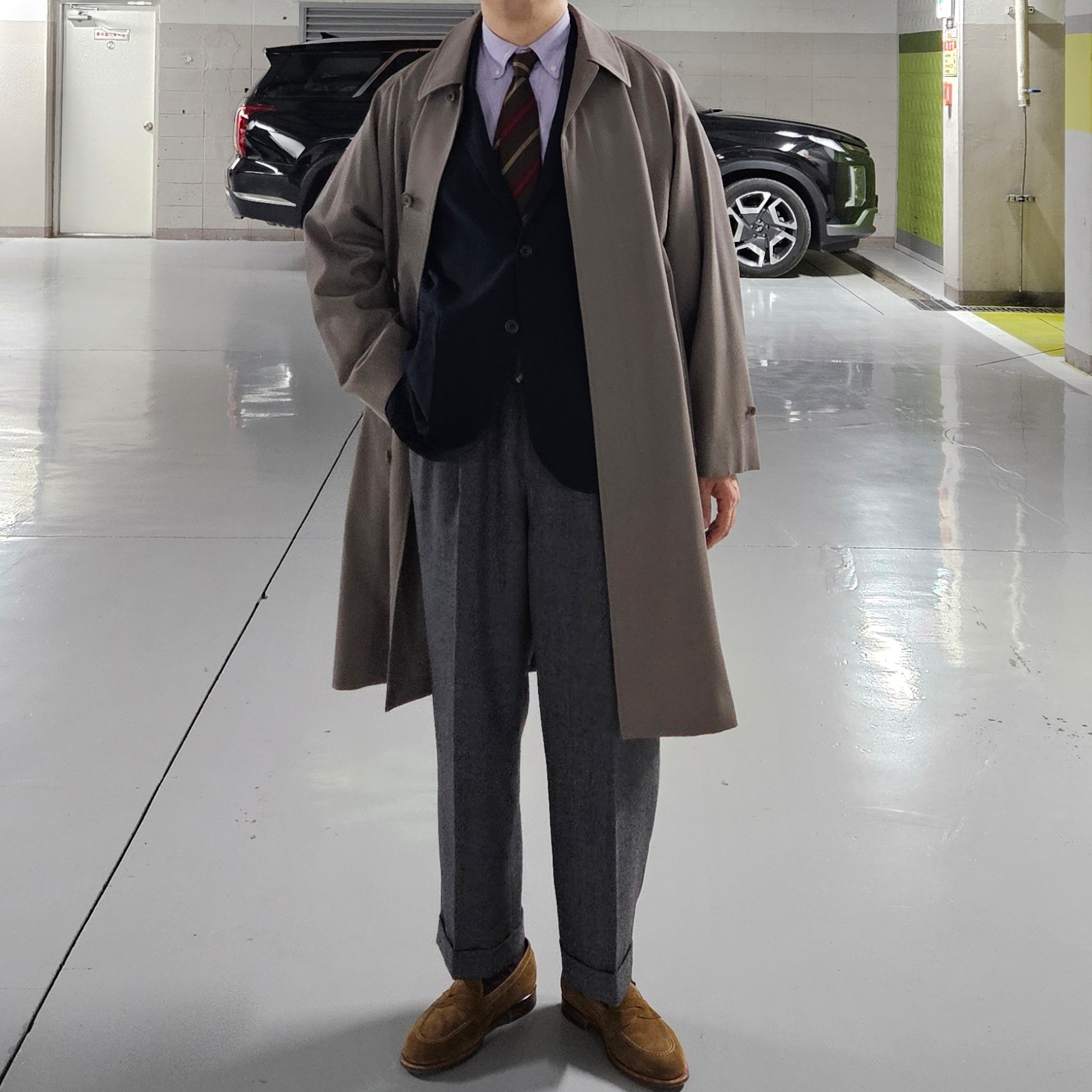 Alden 6243 Suede Unlined Flex Penny Loafer Snuff - D, Kaptain Sunshine Walker Coat Top Grey 착용 스타일 - 2