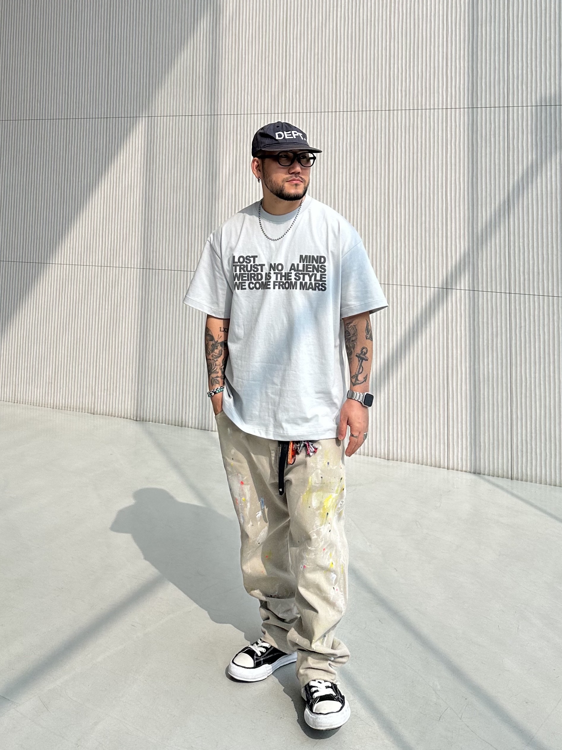 Gallery Dept. Dept. Hat Navy, Maison Mihara Yasuhiro Peterson OG Sole Canvas Low Sneakers Black 착용 스타일 - 4