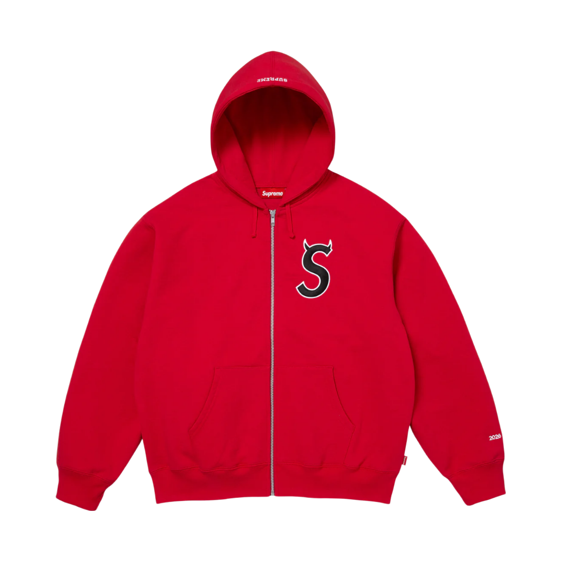 슈프림 데빌 S 로고 집업 후드 스웨트셔츠 레드 - 26SS