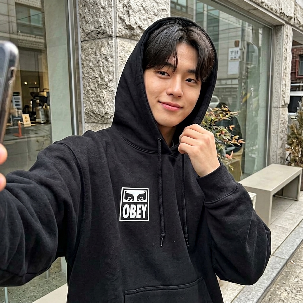 Obey Eyes Icon Hood Black 착용 스타일