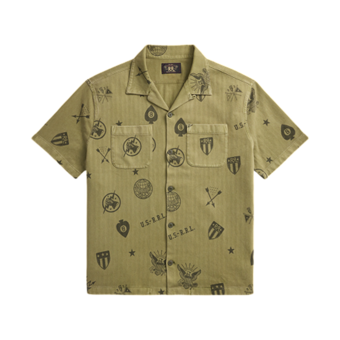 더블알엘 니트 헤링본 트윌 캠프 셔츠 그린 프린트(Double RL Knit Herringbone Twill Camp Shirt Green Print) - 1