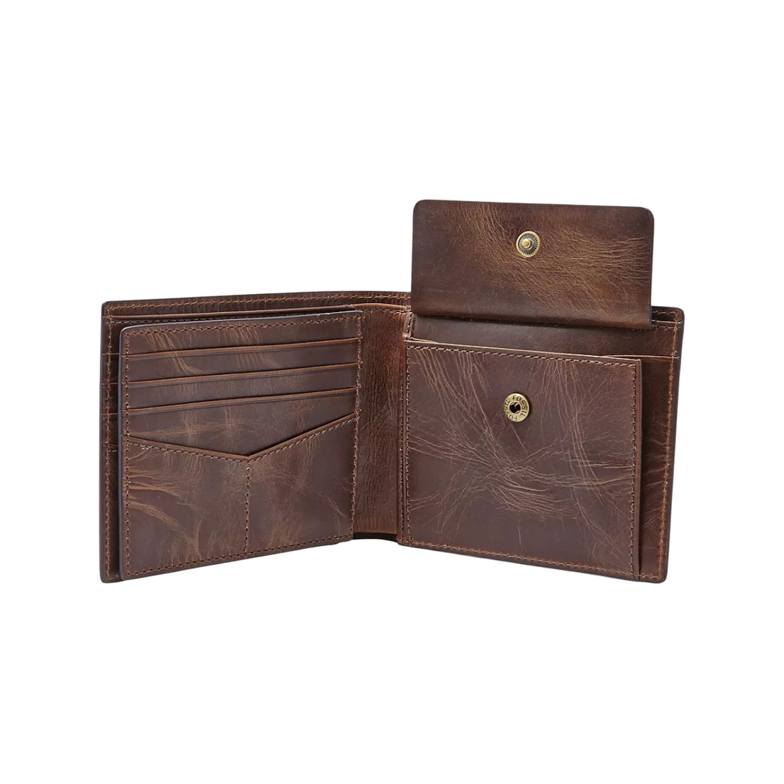 파슬 데릭 RFID 라지 코인 포켓 반지갑 다크 브라운(Fossil Derrick RFID Large Coin Pocket Bifold Wallet Dark Brown) - 3