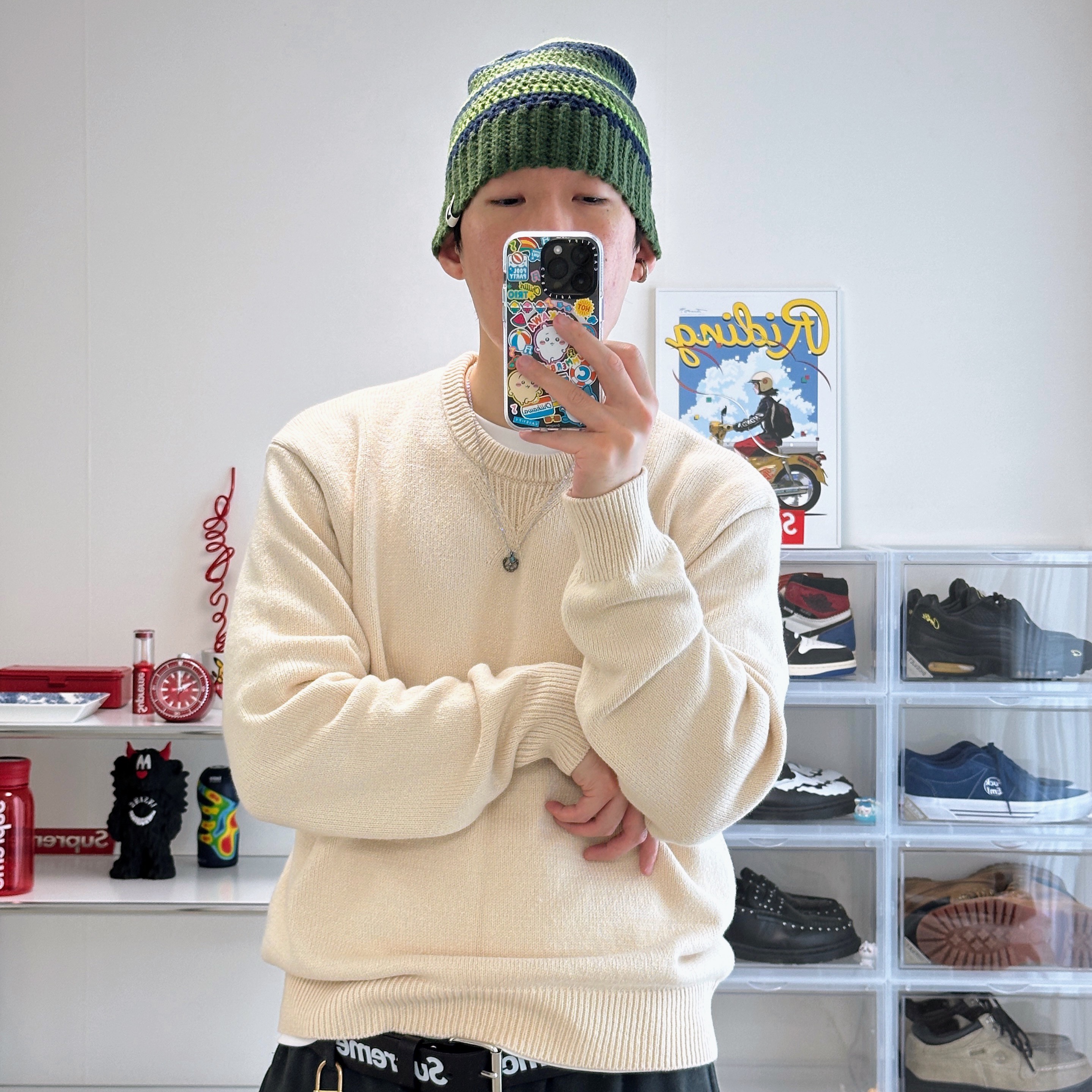 Stussy Handwritten Sweater Natural 착용 스타일