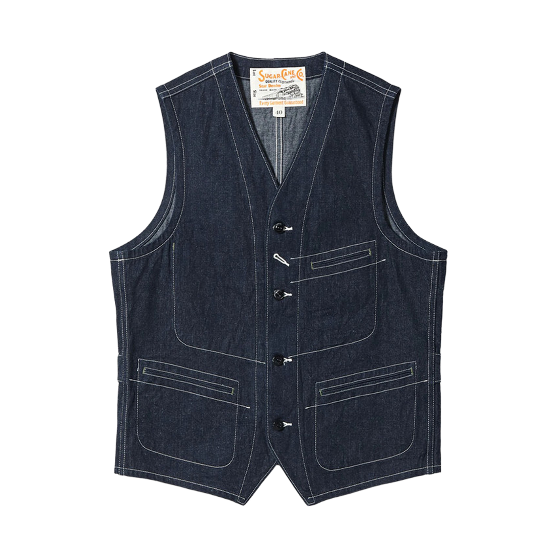 슈가 케인 11온즈 데님 워크 베스트 블루(Sugar Cane 11 oz. Denim Work Vest Blue)