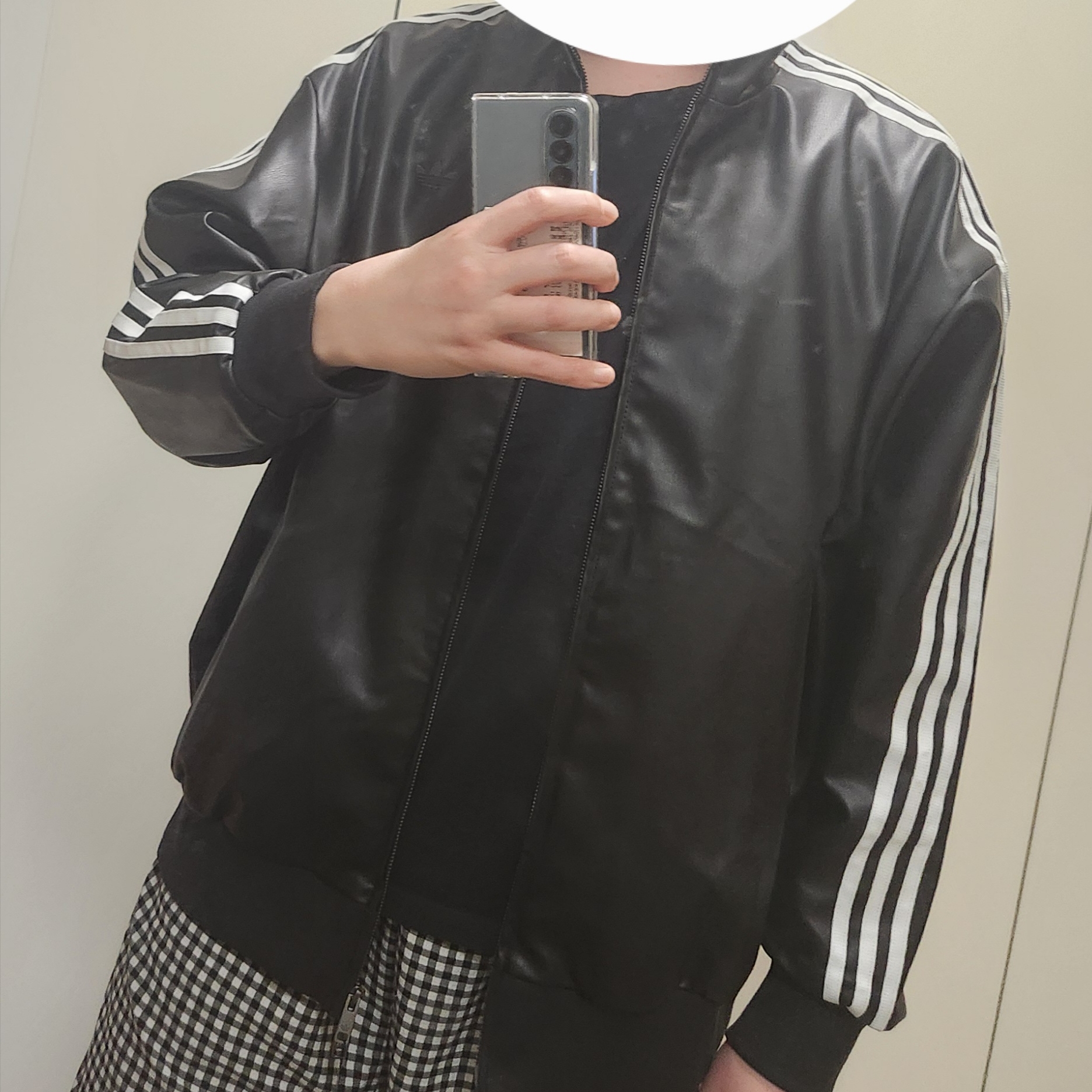 Adidas Pleather 3S Track Top Black - KR Sizing 착용 스타일