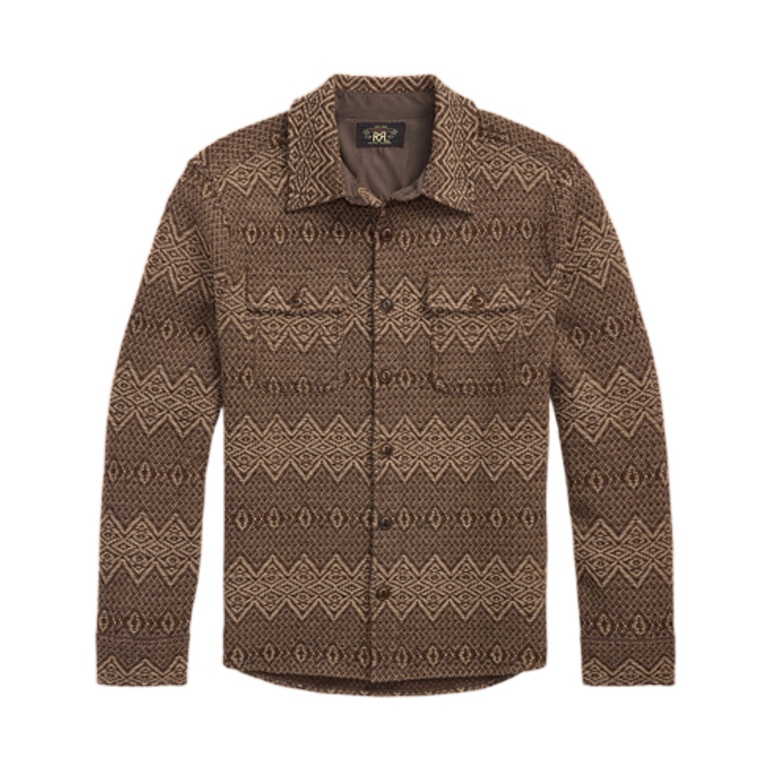 더블알엘 자카드 니트 울 워크셔츠 스웨터 브라운 크림 멀티(Double RL Jacquard Knit Wool Workshirt Sweater Brown Cream Multi) - 1