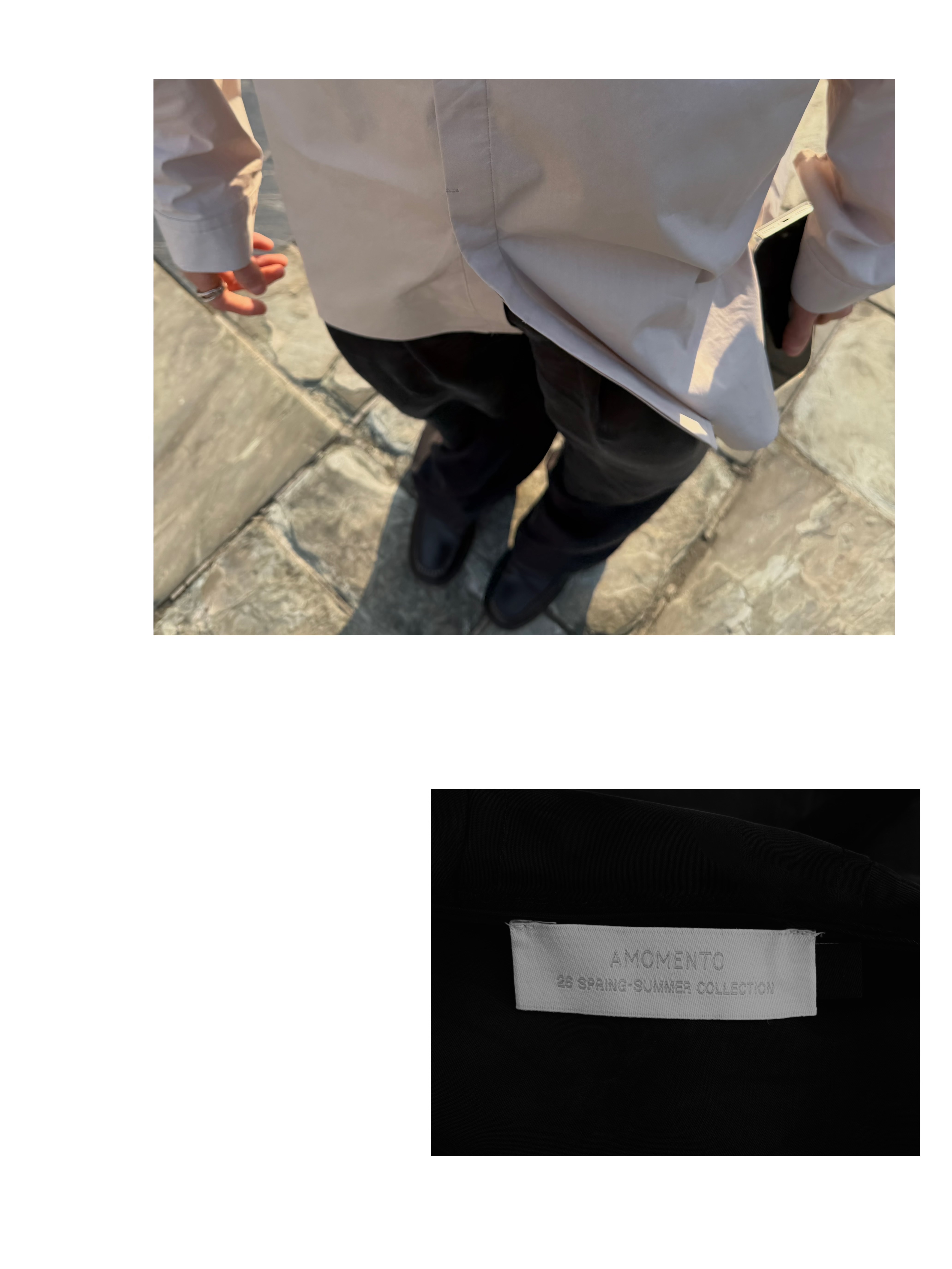 Amomento Cupro Hood Zip Up Jumper Black - 26SS, Amomento Men's Cupro Two Tuck Wide Pants Black - 26SS 착용 스타일 - 4