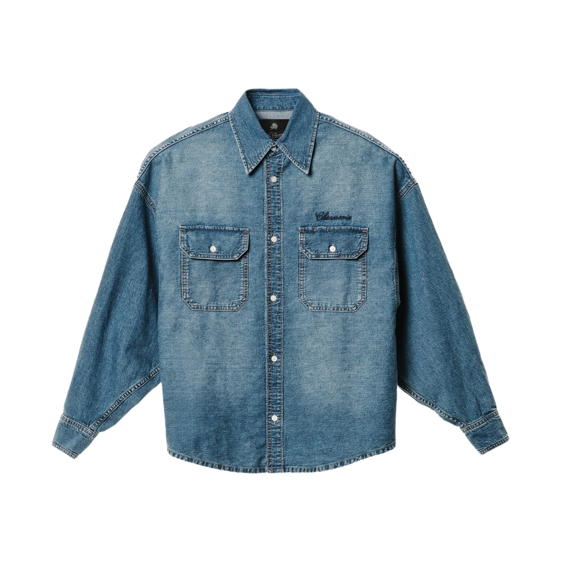 3991/459/427 Zara x Willy Chavarria Embroidered Boxy Fit Denim Shirt Mid Blue