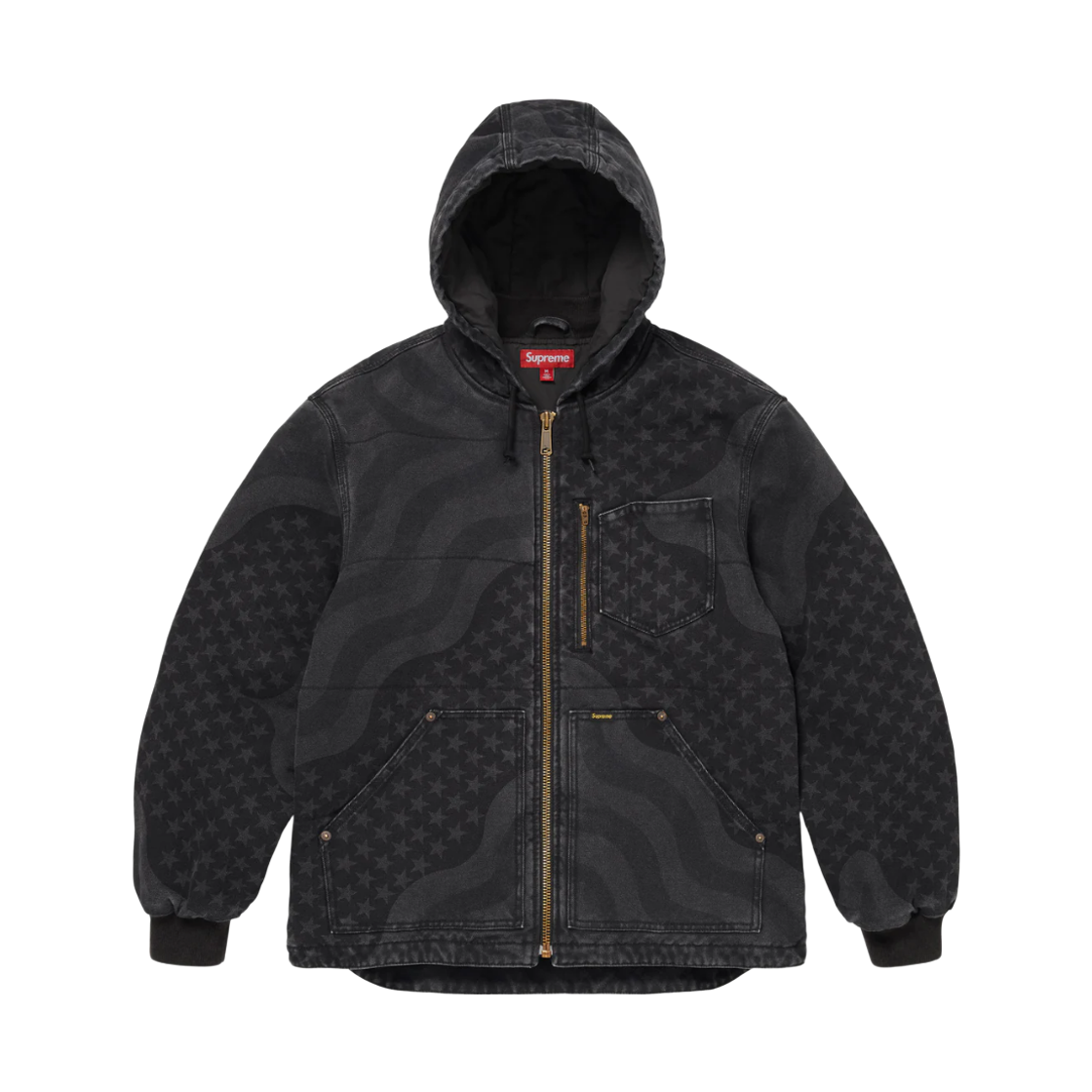 슈프림 플래그 퀼티드 후드 워크 자켓 블랙 - 26SS