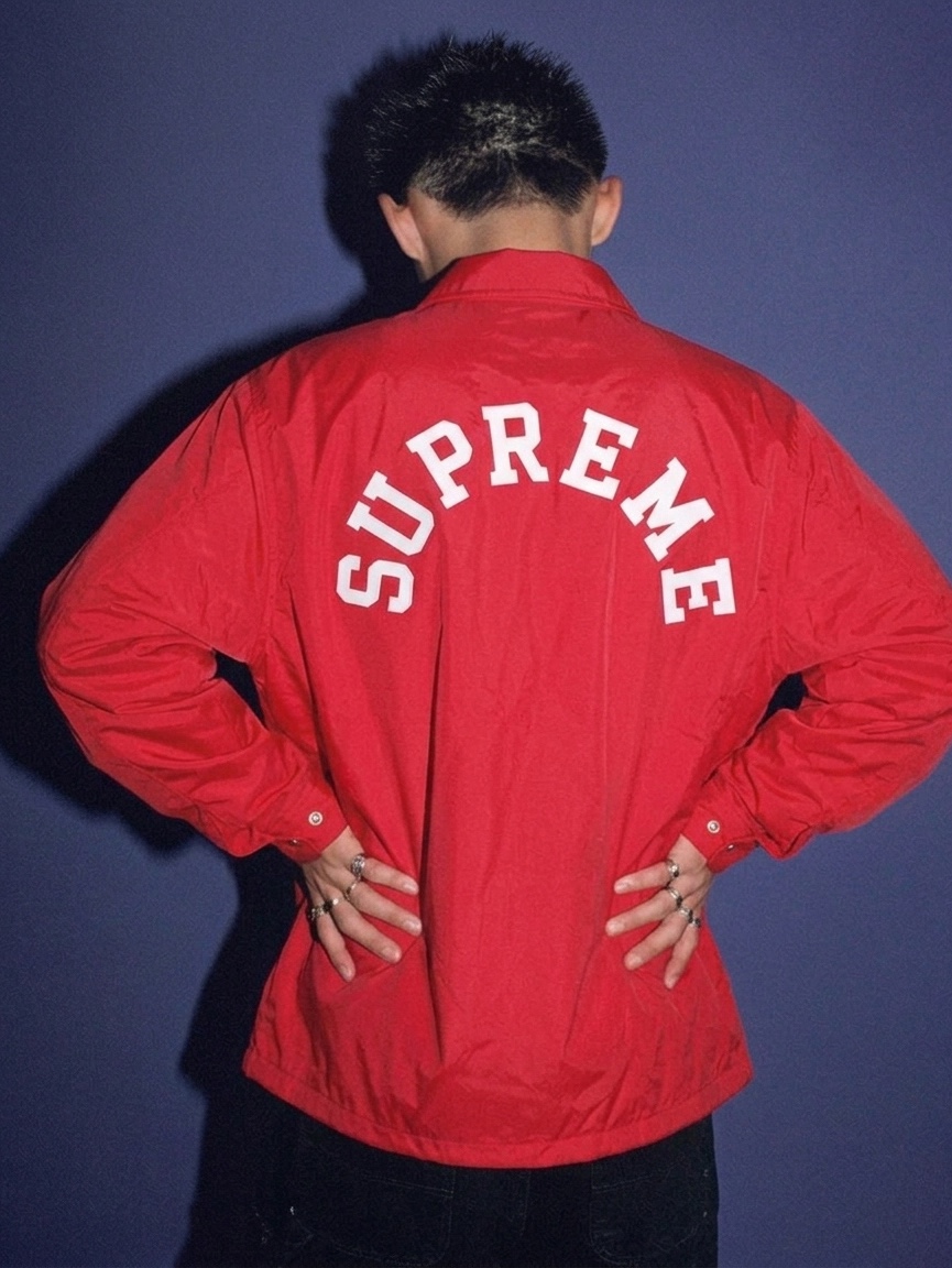Supreme x Champion Coaches Jacket Red - 24SS 착용 스타일 - 2