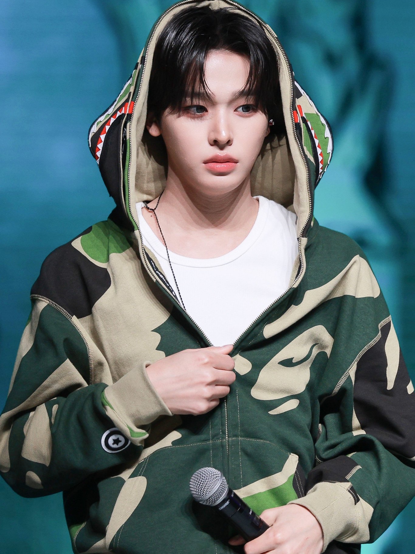 BAPE Mega ABC Camo Double Shark Relaxed Fit Full Zip Hoodie Green 착용 스타일 - 2