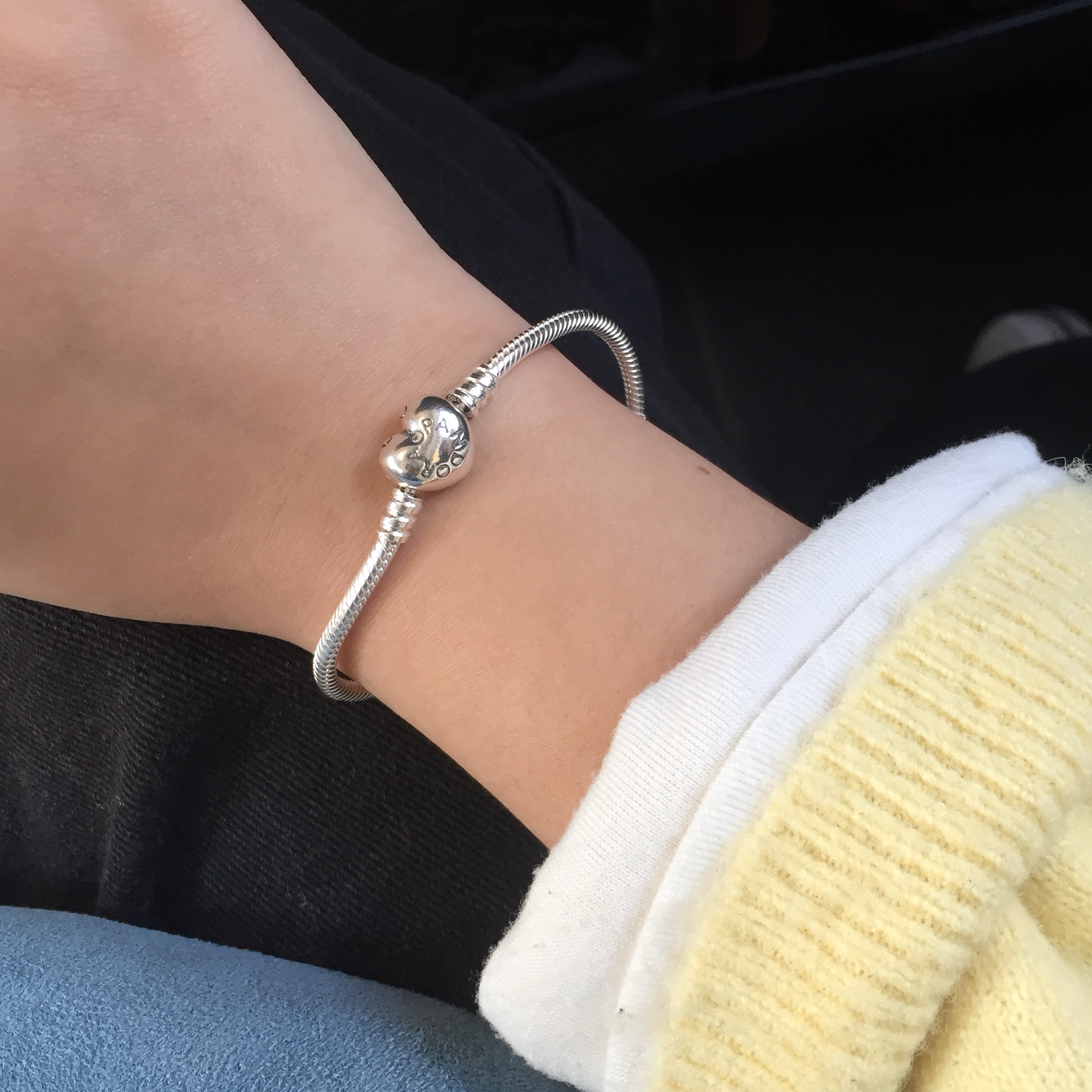 (W) Pandora Heart Shaped Clasp Bracelet Sterling Silver 착용 스타일
