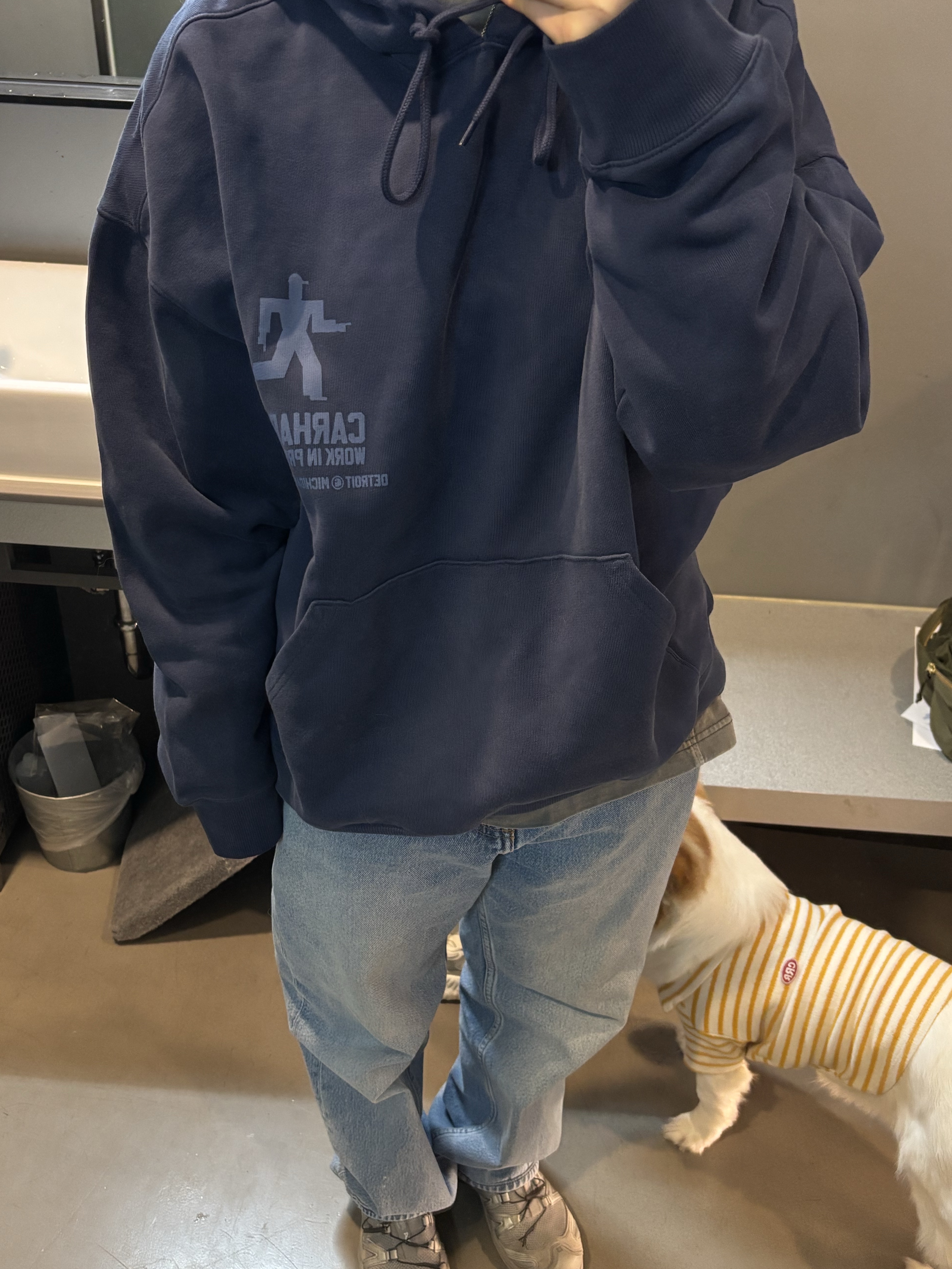 Carhartt WIP Hooded Distance Sweatshirt Jupiter Stone Dyed, Salomon XA Pro 3D Alloy Silver 착용 스타일 - 1