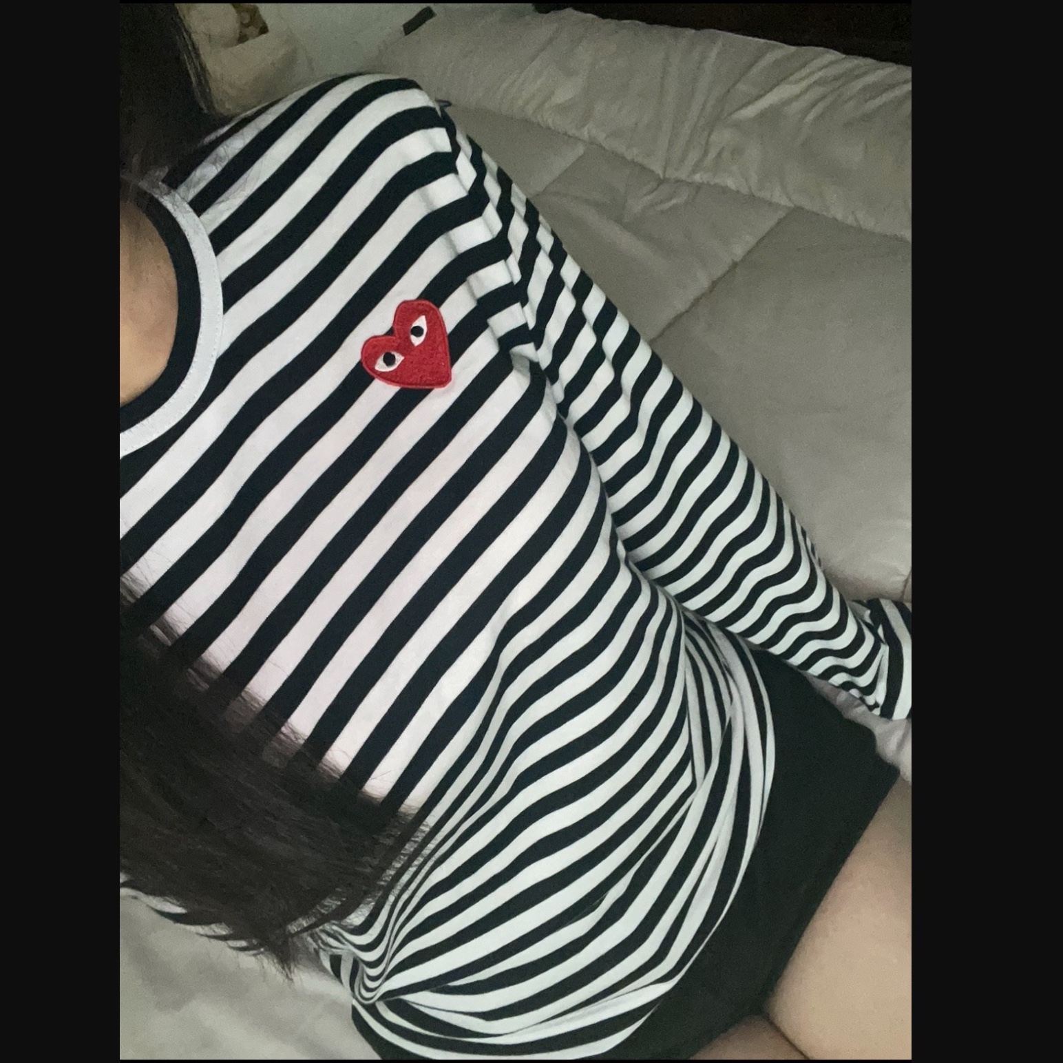 Play Comme des Garcons Striped LS T-Shirt Black White 착용 스타일