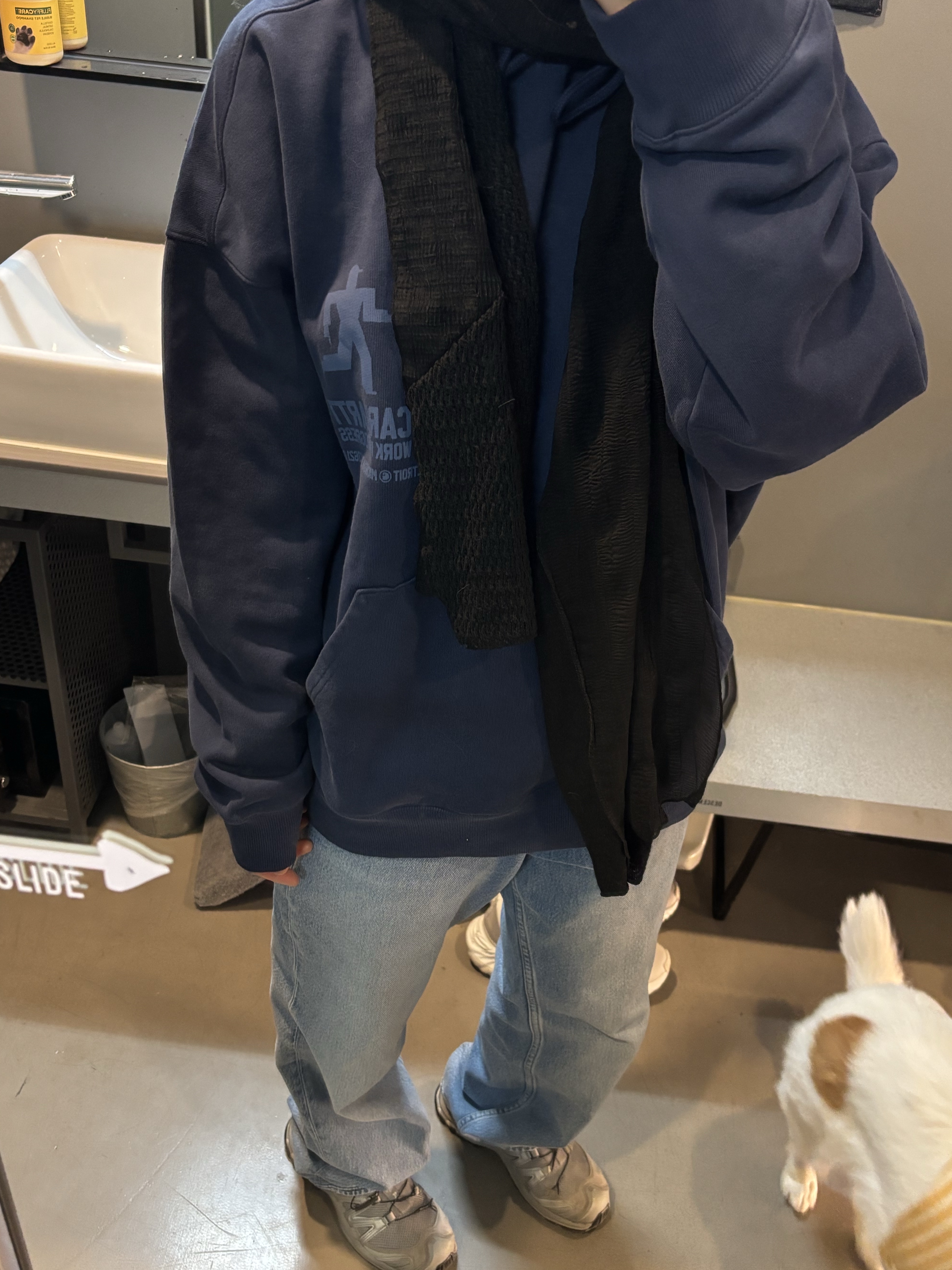 Carhartt WIP Hooded Distance Sweatshirt Jupiter Stone Dyed, Salomon XA Pro 3D Alloy Silver 착용 스타일 - 4