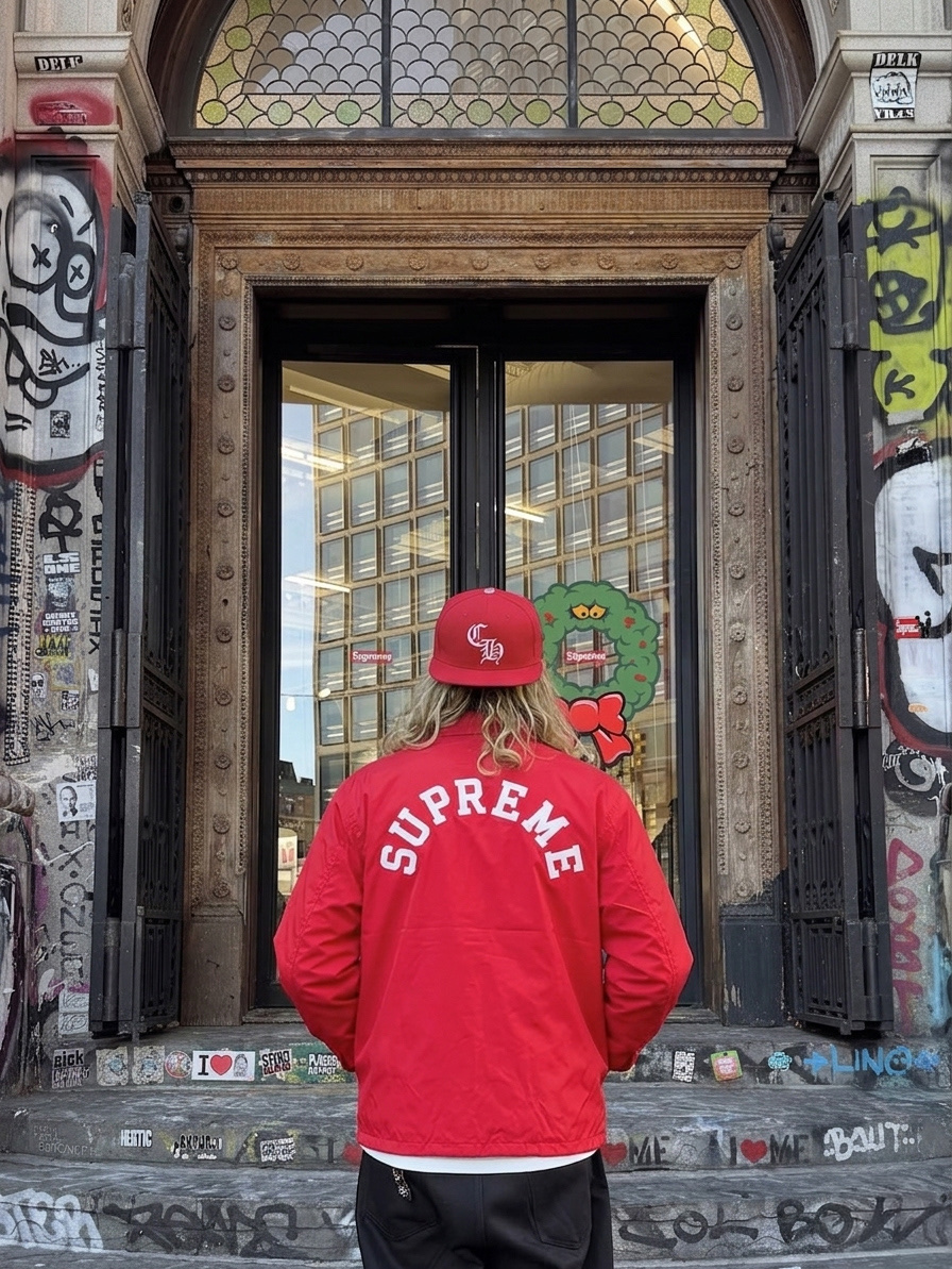 Supreme x Champion Coaches Jacket Red - 24SS 착용 스타일 - 1