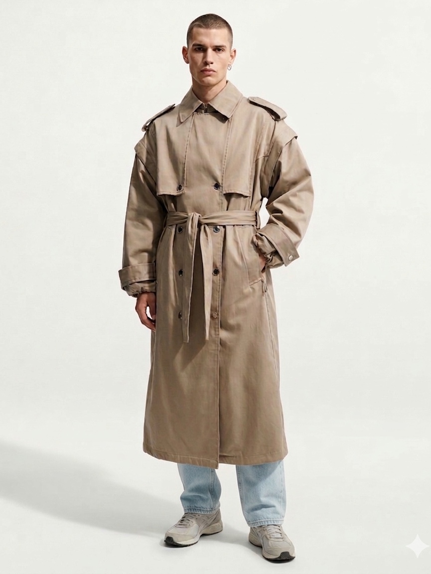 (W) Nike NSW Airreverent Trench Coat Khaki 착용 스타일 - 2