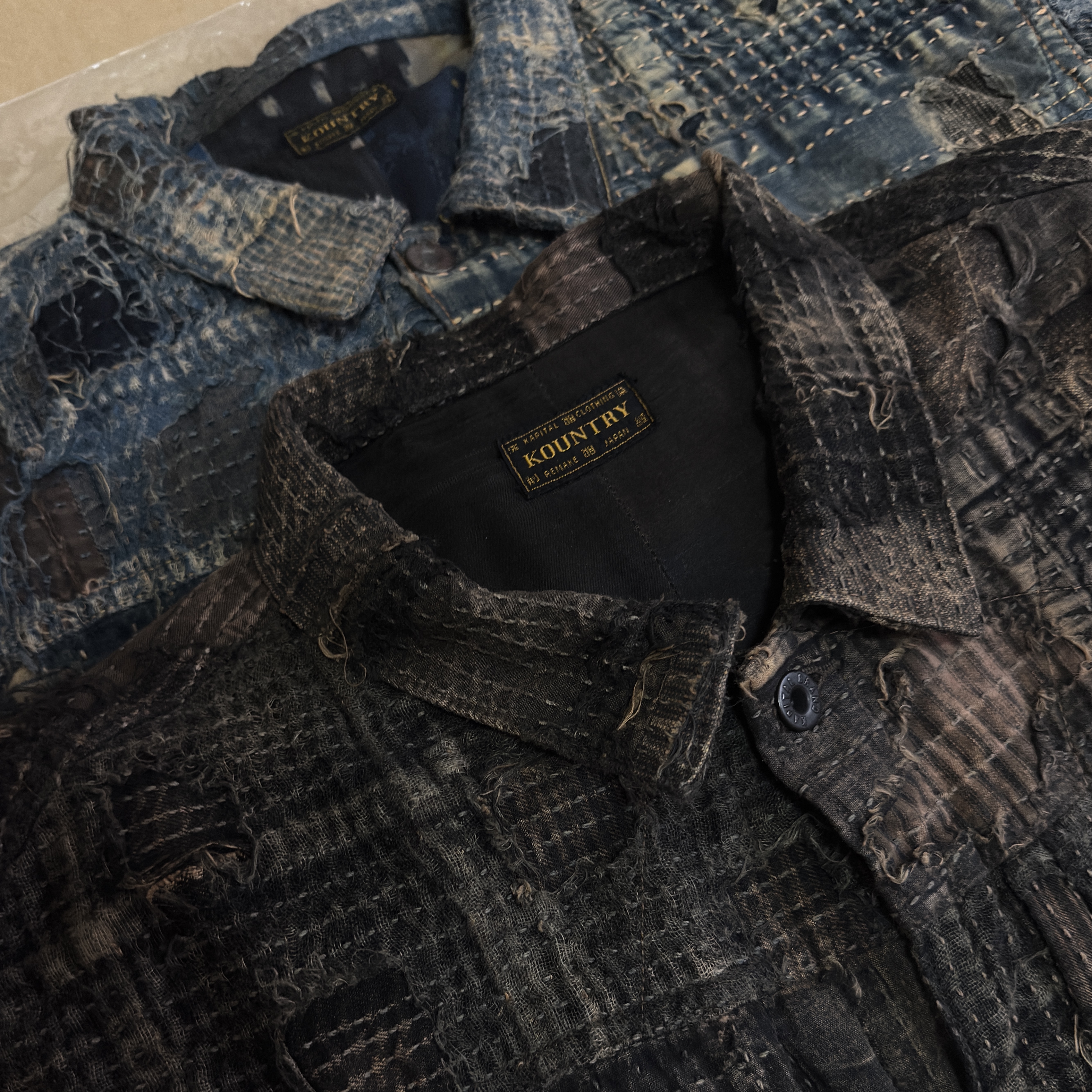 Kapital Boro Spring 1st Jacket Indigo, Kapital Black Tea-Core Boro Spring 1st Jacket Black 착용 스타일 - 2